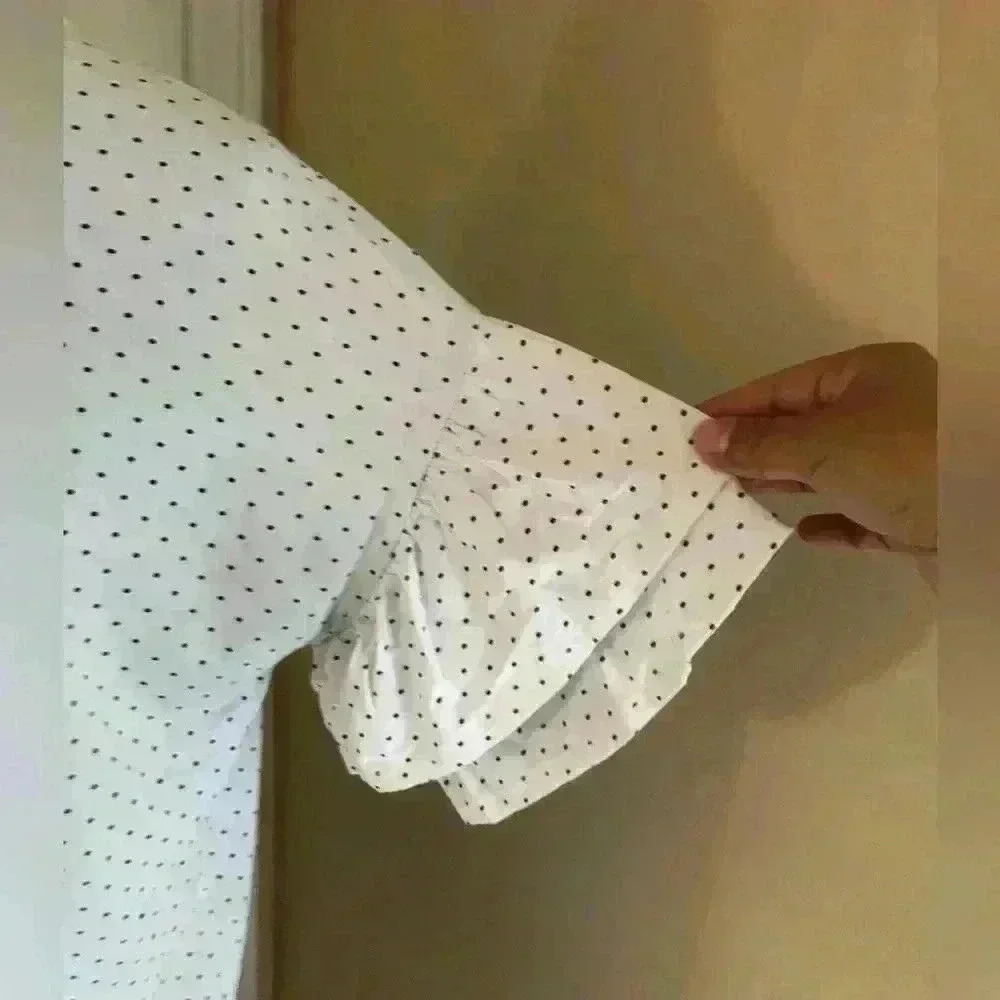 AGNES large short sleeve white gray polkadot top blouse polkadot - Picture 2 of 4